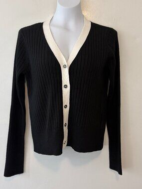 Magaschoni Black White Button Cardigan Sweater Womens Medium